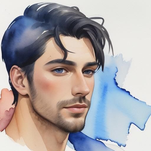 Handsome Man in Watercolors Abstract Art