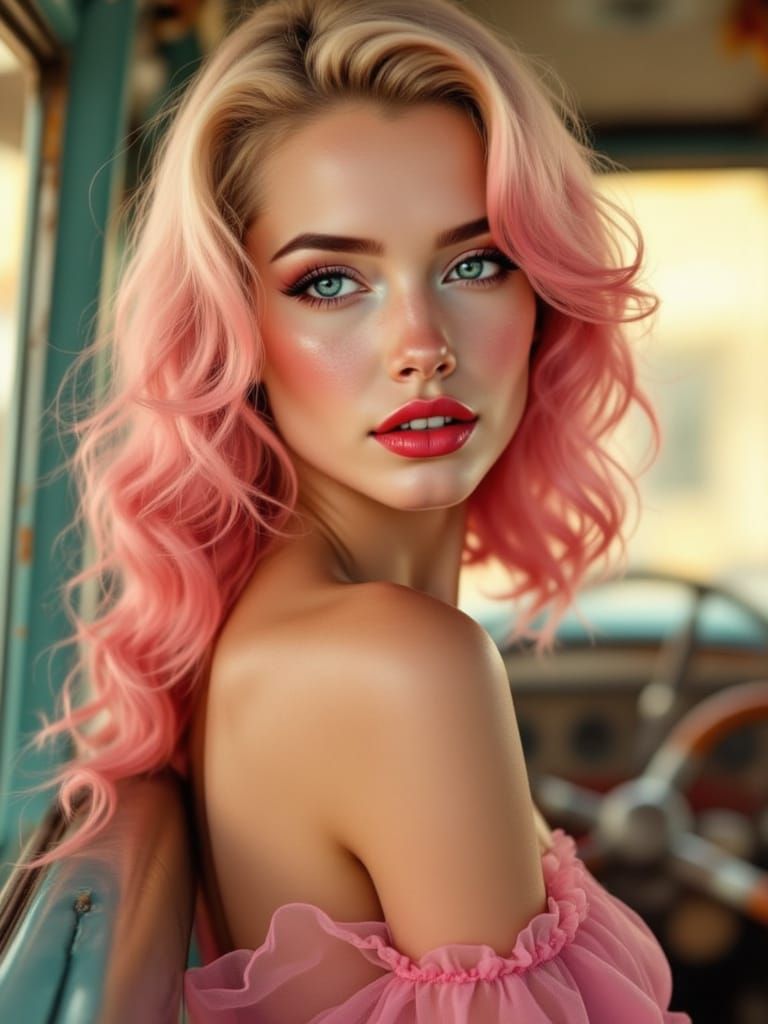 Pin-Up Woman With Pink Tipped Hair