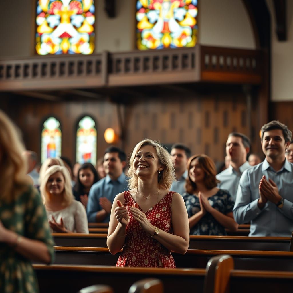 Worshippers Gather in Protestant Church, Professional Photog...