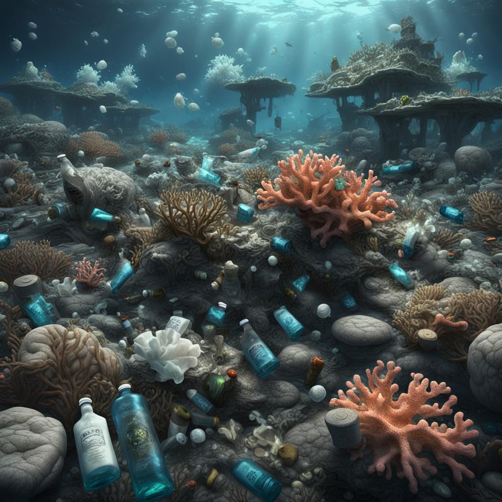Polluted Coral Reef: Environmental Damage in Digital Paintin...