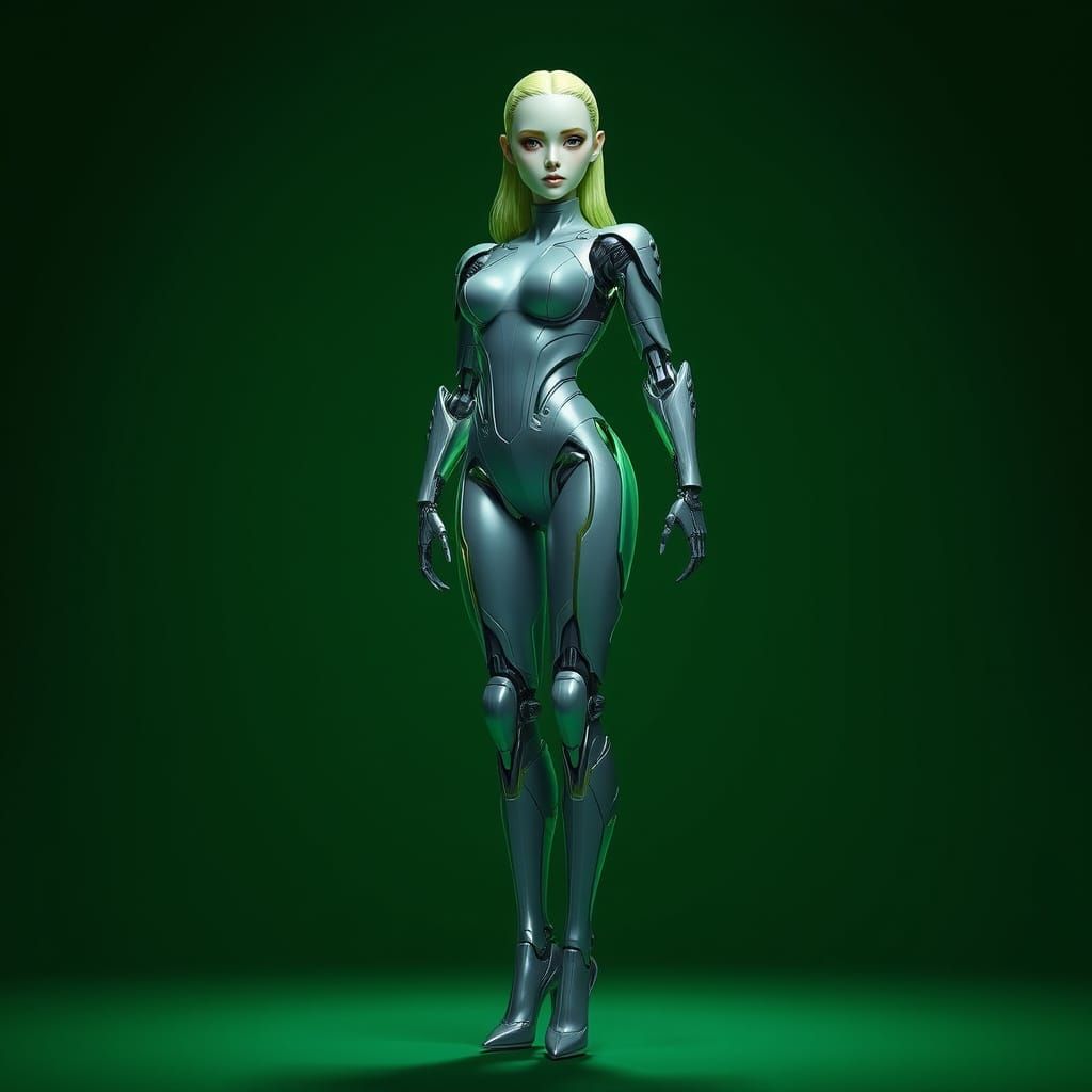 Cyberpunk Robot Girl Standing Confidently in High Heels