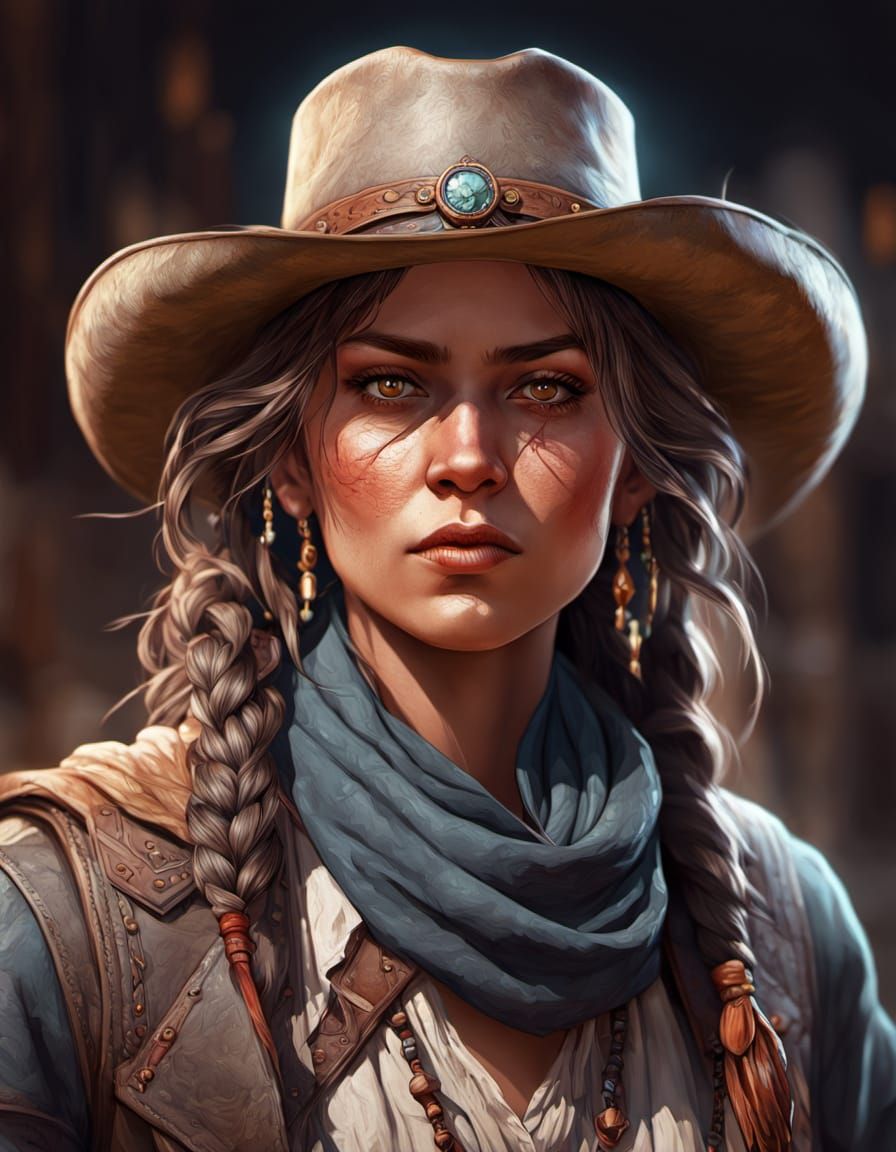 Gritty Wild West Female Portrait in Triadic Colors