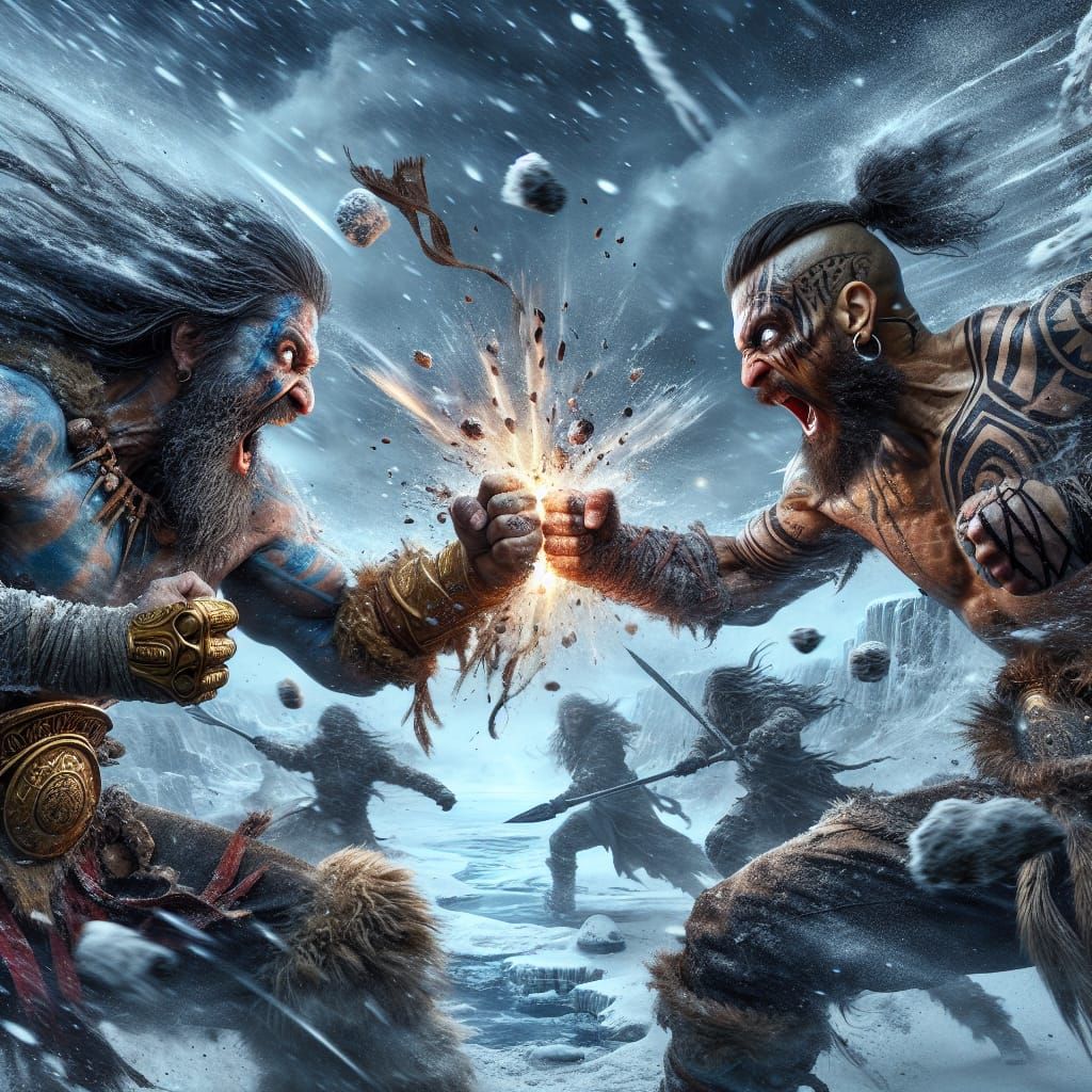 Epic Clash of Warriors in Frozen Fantasy Realm
