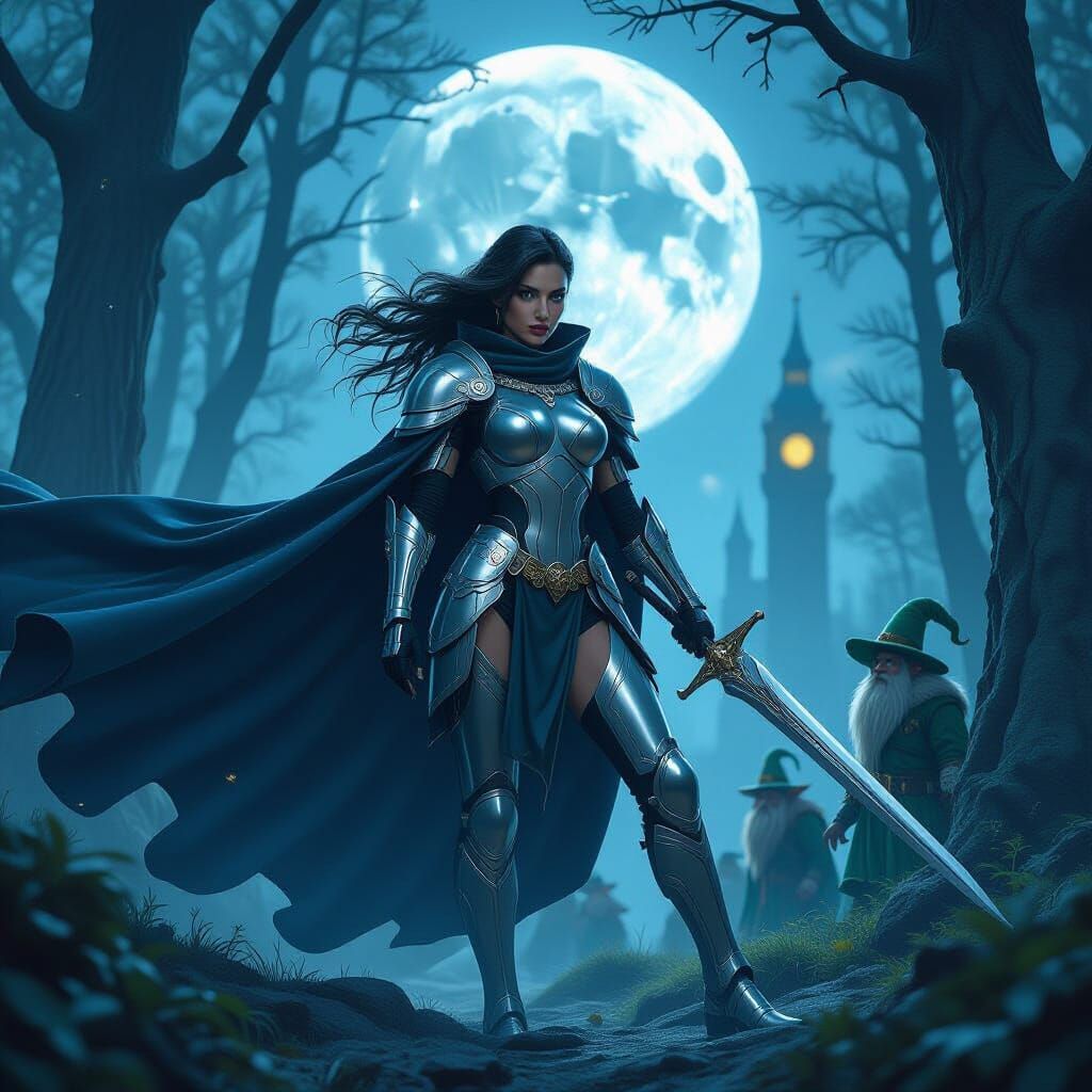 Cyberpunk Warrior in Mystical London Forest