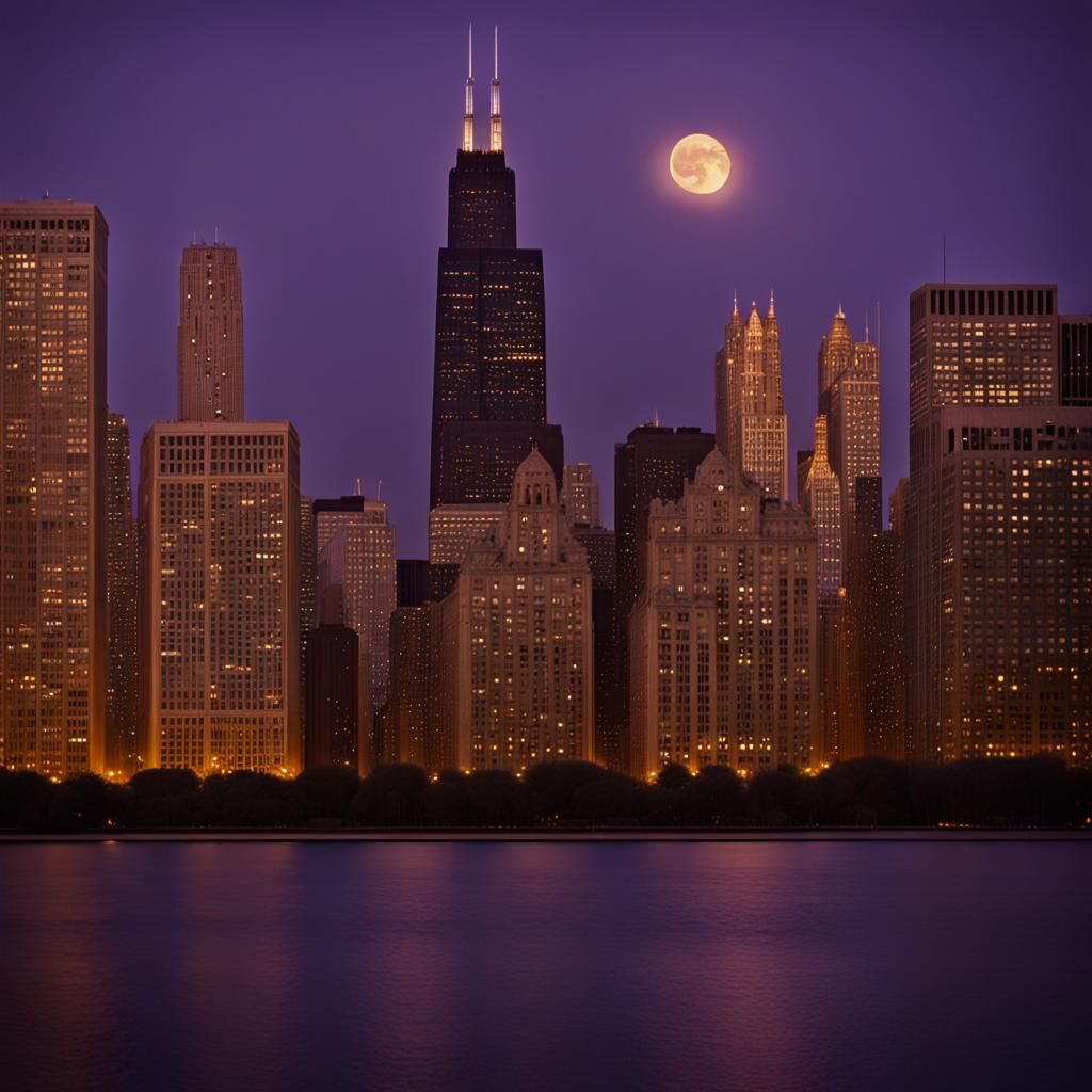 Chicago Moonrise in Photographic Style