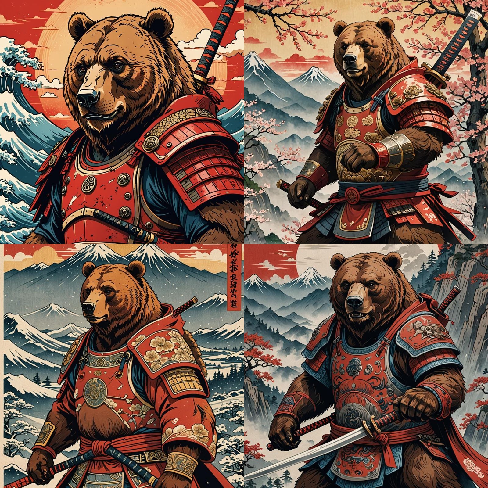 Kodiak Bear Samurai in Ukiyo-e Style