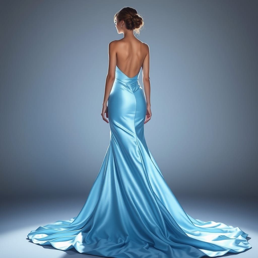 Ethereal Bride in Shimmering Light Blue Satin Wedding Gown