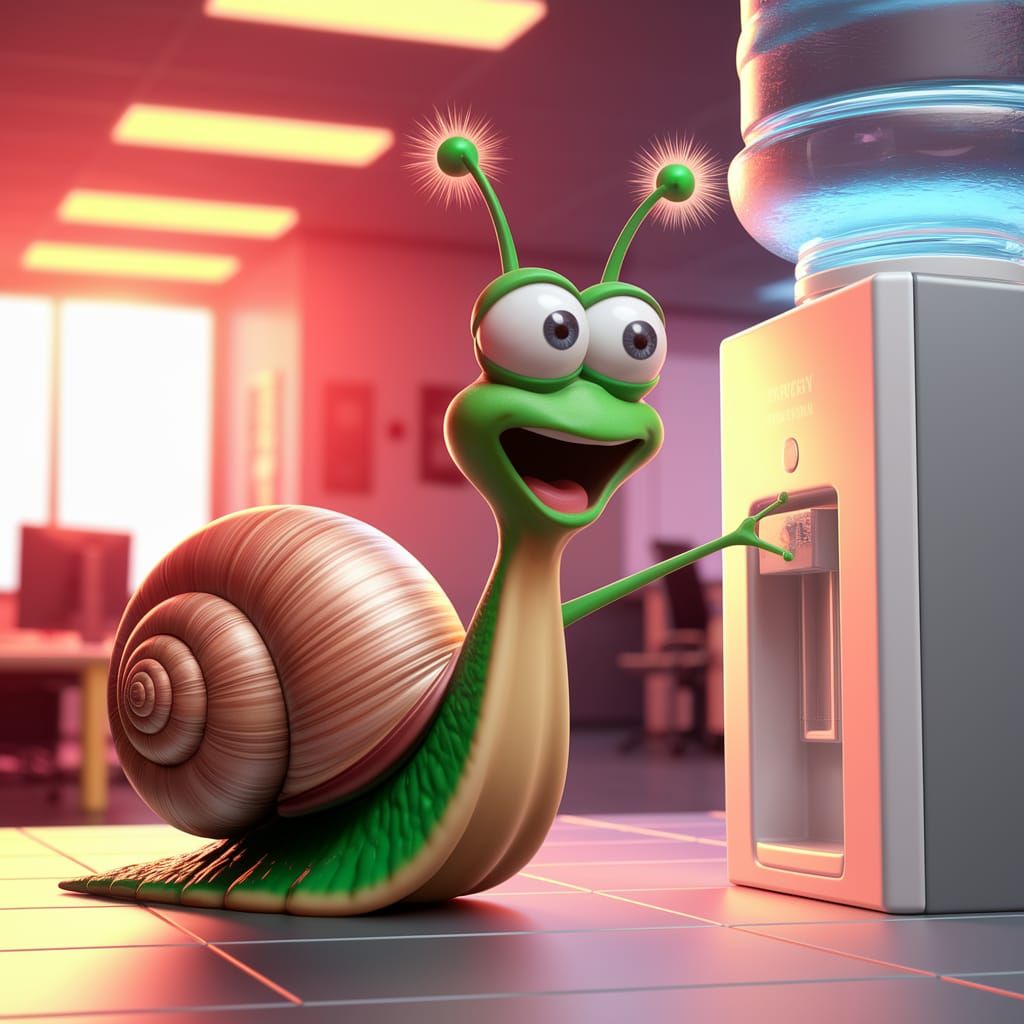 Cartoon Snail and Water Cooler in 3D