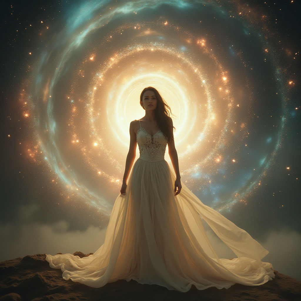 Celestial Portrait Amidst Galactic Swirls