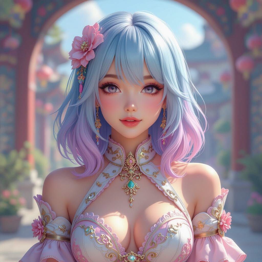 Pastel Anime Girl in Fantastical Environment