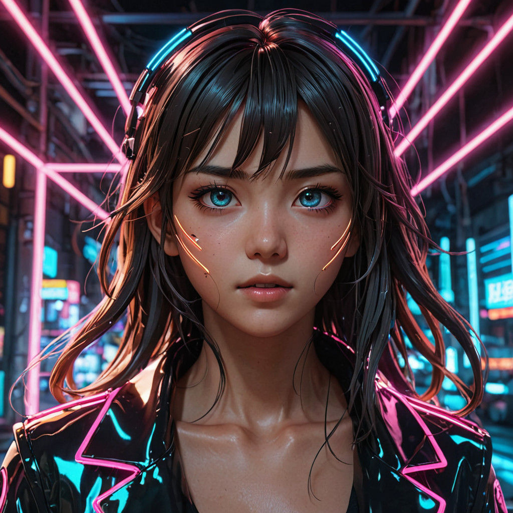 Vibrant Futuristic Anime Girl in Neon Virtual Reality