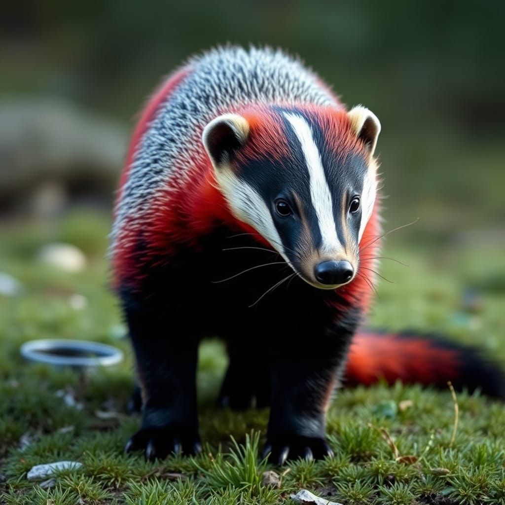 Red Badger with Black Stripes and Powerful Jaws