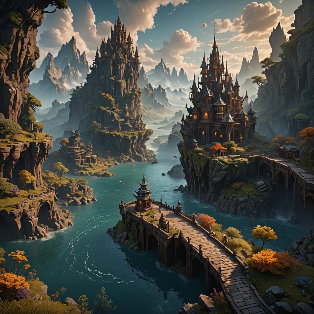 Fantastical Landscape in Deep Color, Matte Painting