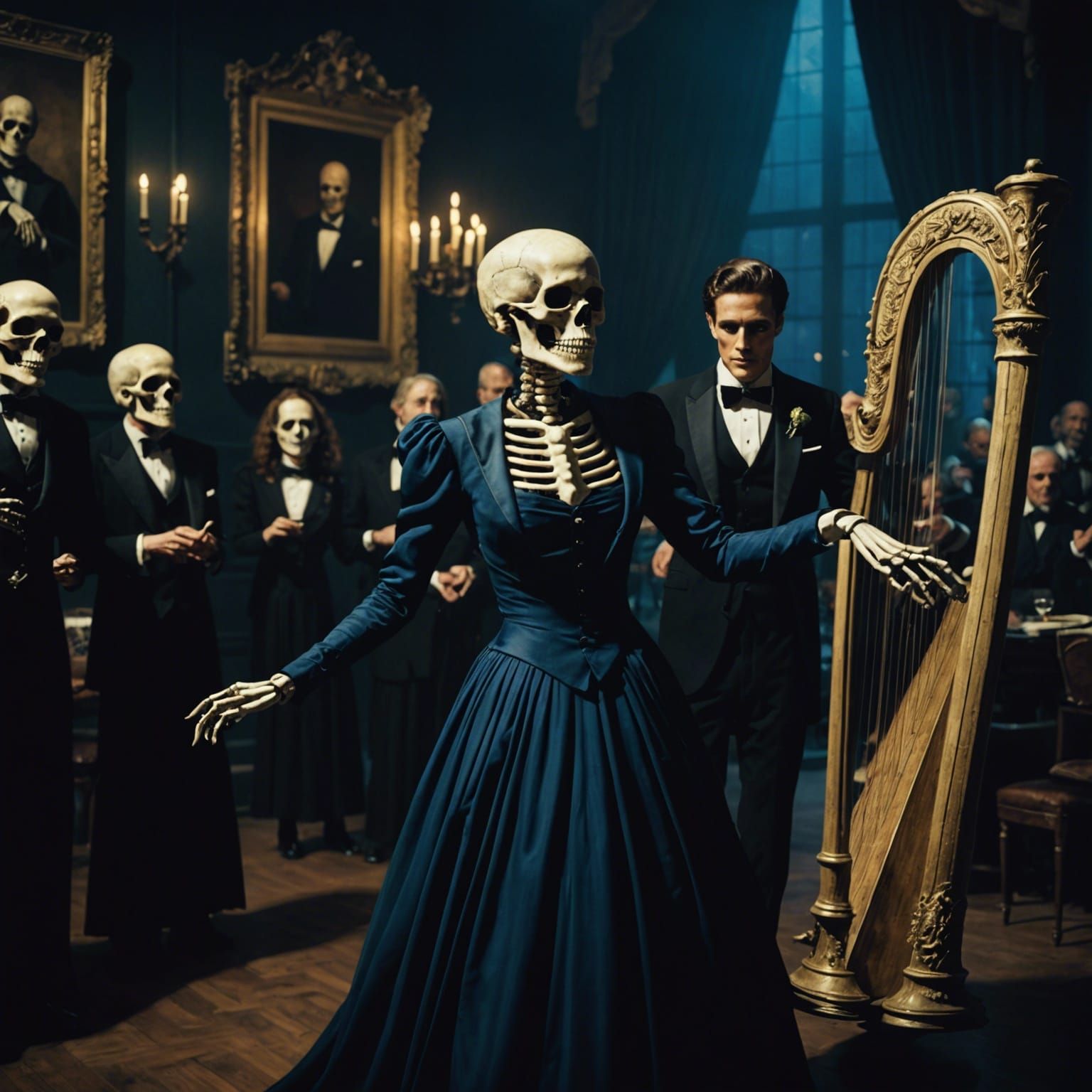 Dancing Skeletons in Sapphire and Tuxedo