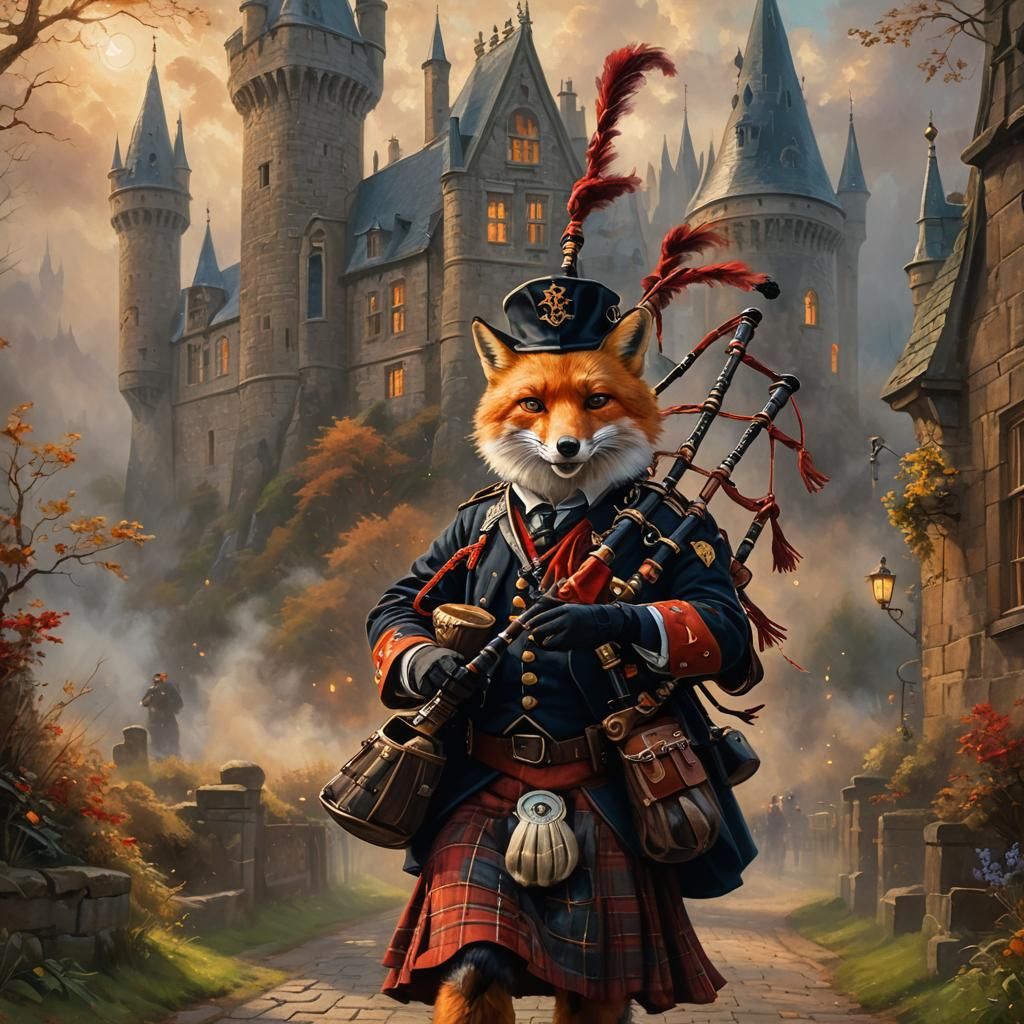 Red Fox Piper in Dreamlike Scottish Highlands