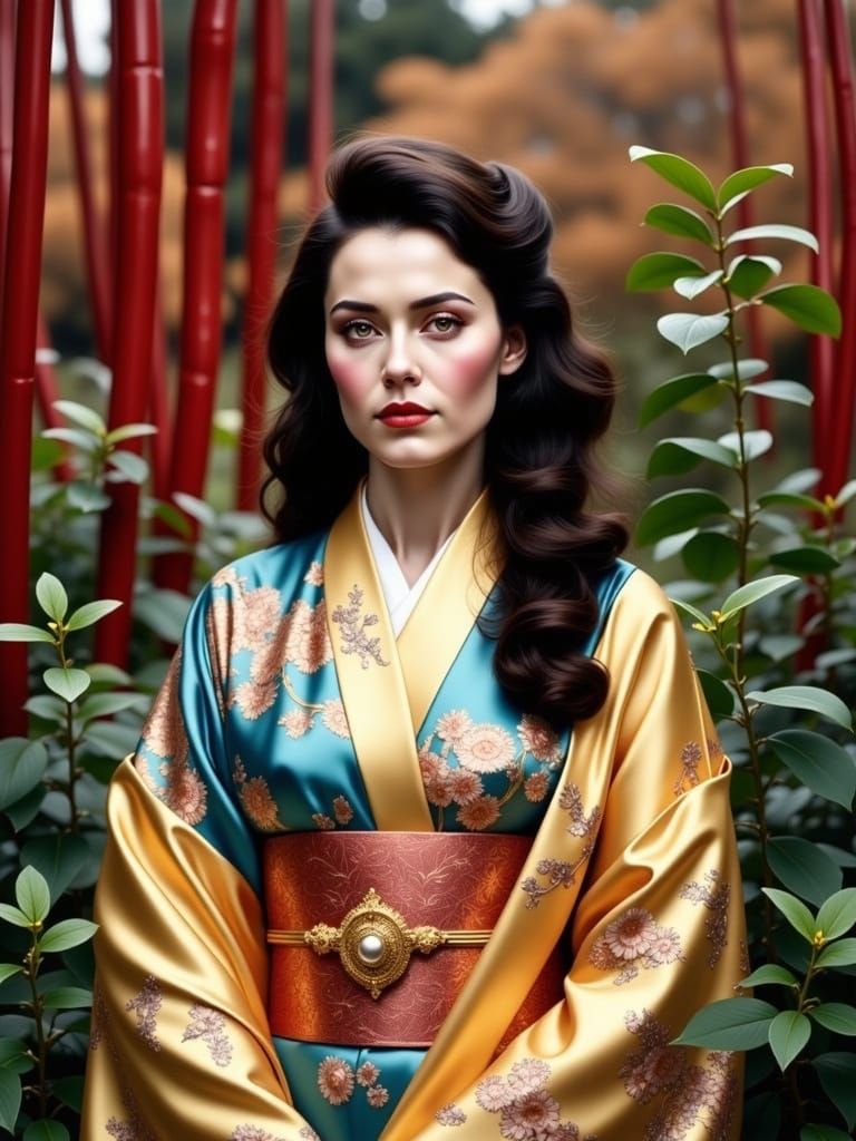 French Woman as Geisha in Realistic Oil Painting Style