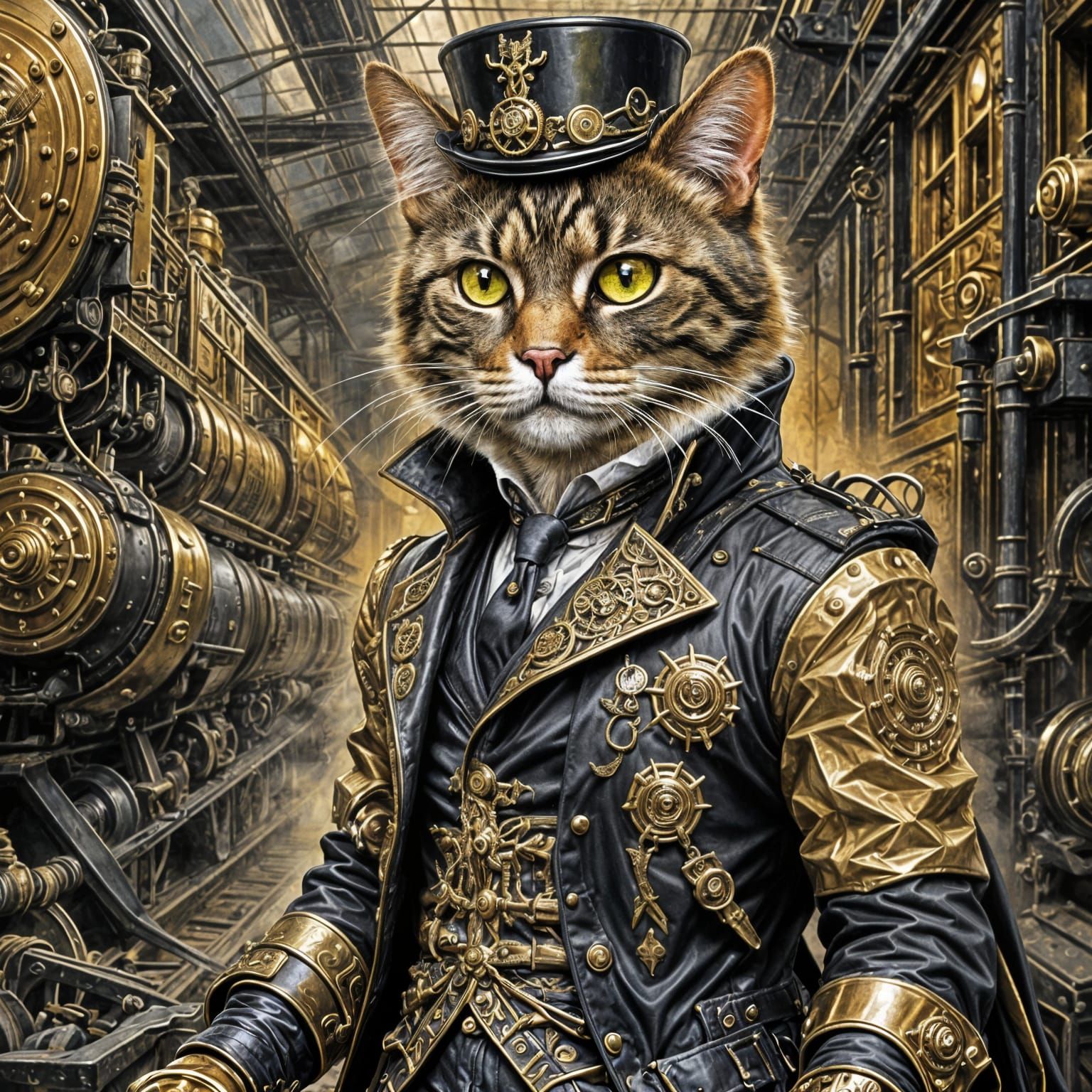 Steampunk Cat with Gold Impasto Outfit