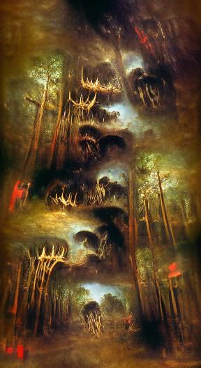 Hellish Skeletal Forest in Dark Surrealism Style