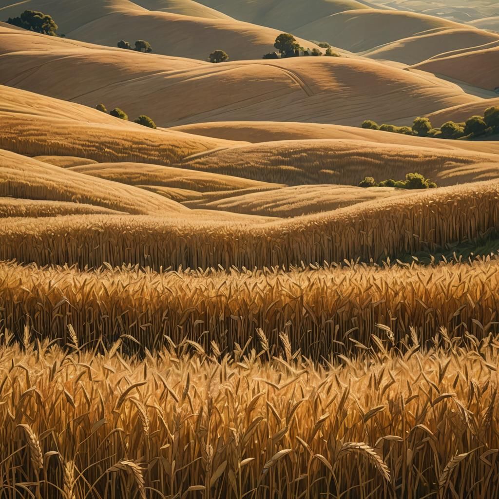 Golden Wheat Fields in Post-Impressionist Style