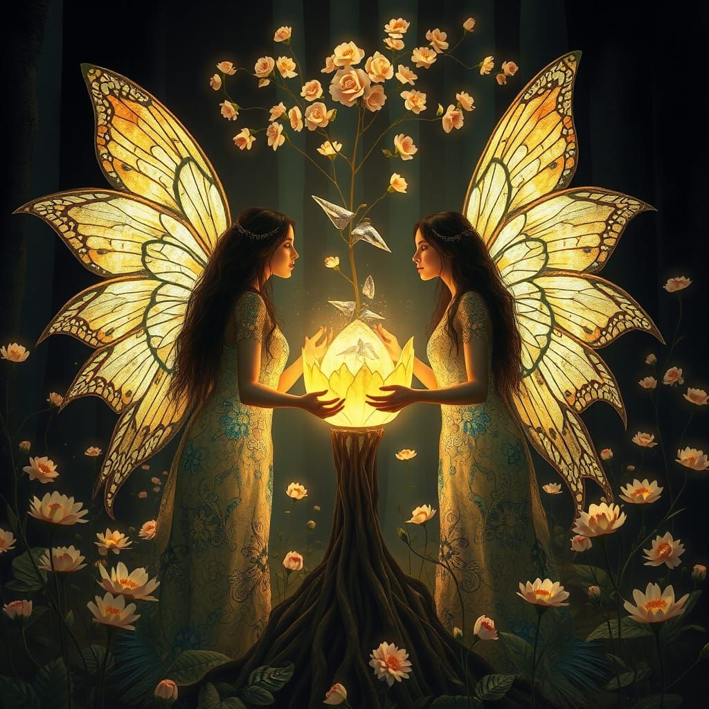 Women Rise from the Forest Floor with Majestic Iridescent Wi...