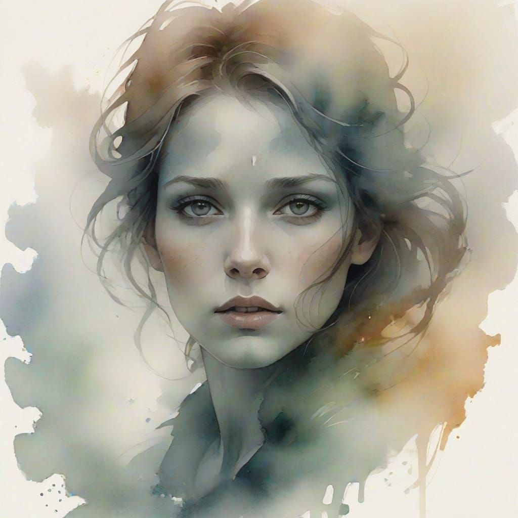 Muted Watercolor Portrait in Ethereal Mist