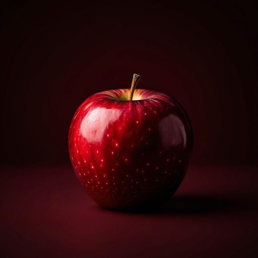 Perfect Dark Red Apple Against Red Hue Background