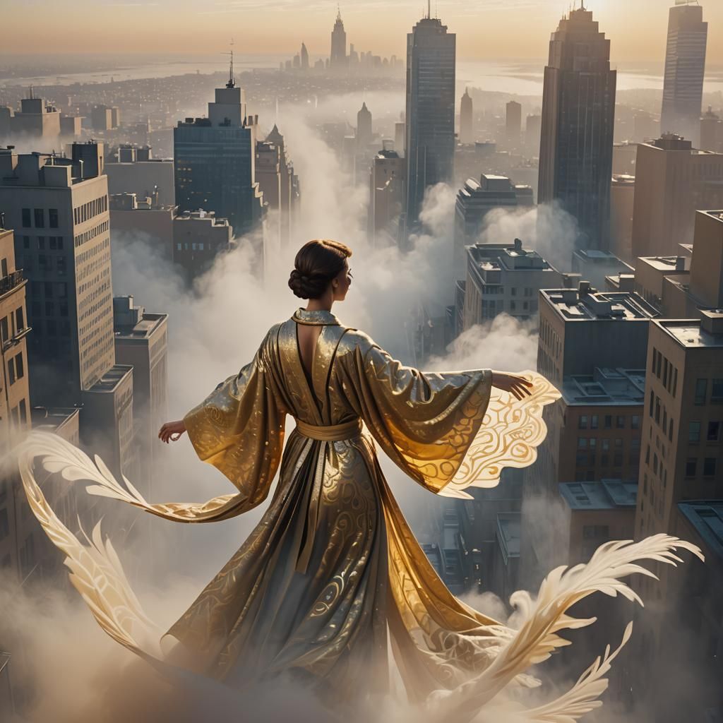 Mystical Being Emerges in Futuristic Cityscape