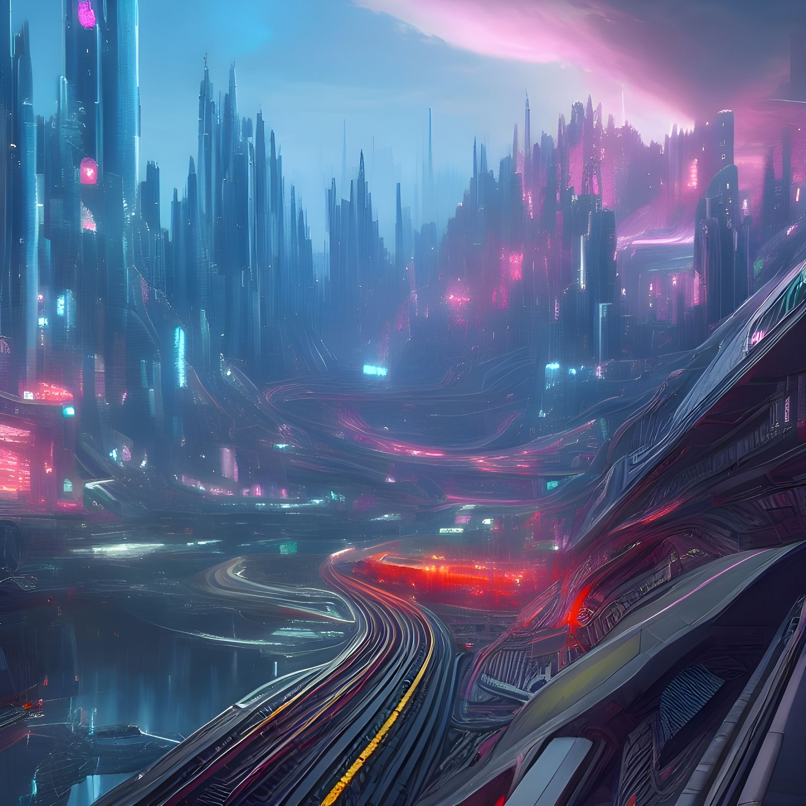 Futuristic Megapolis with Railroad Network in Sci-Fi Style