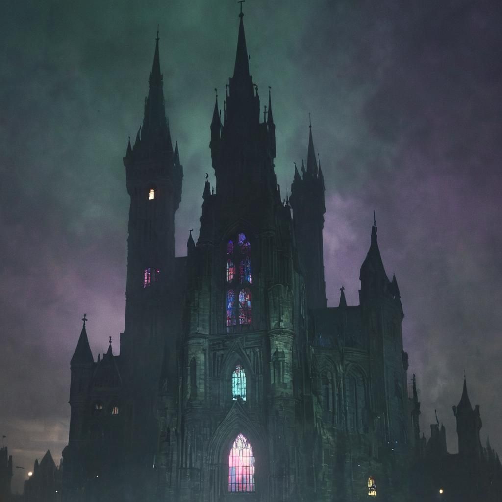 Gothic Castle in Eerie Cityscape