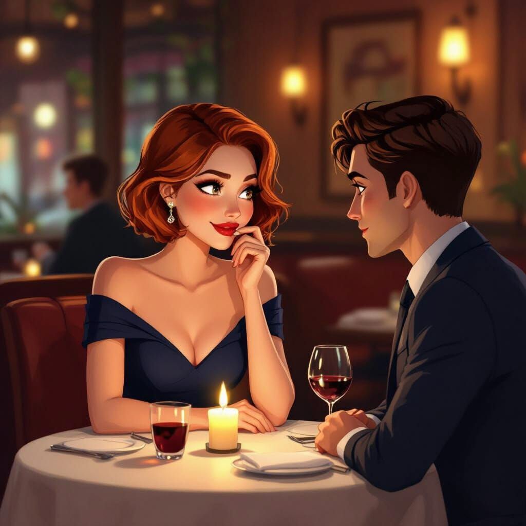 Romantic Cartoon Dinner in Cozy Restaurant