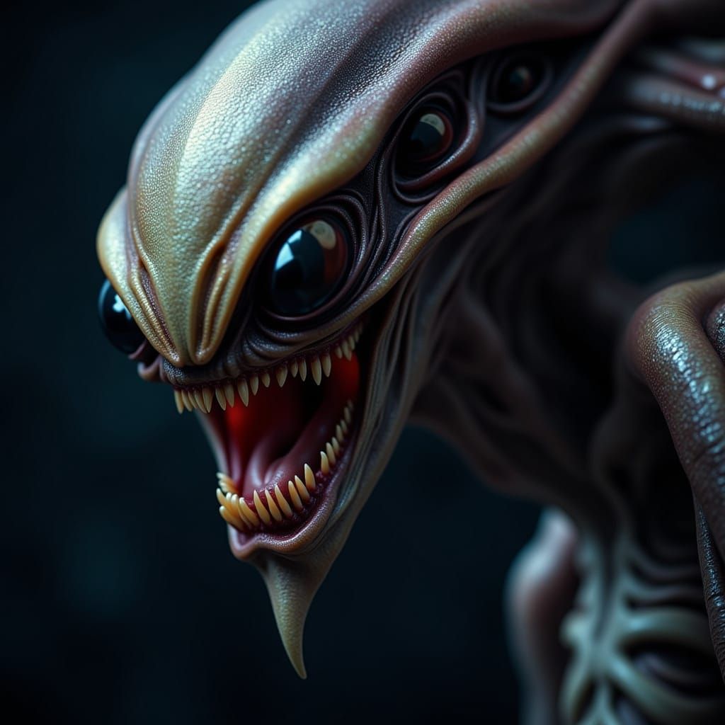 Alien Macro Photo: Luminous Eyes, Sharp Teeth