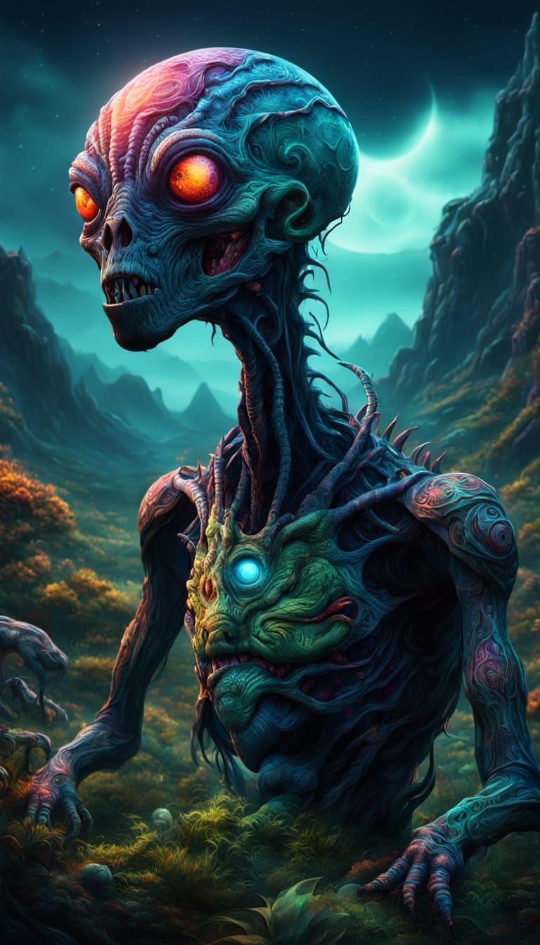 Surreal Extraterrestrial Horror Creature in Hyperrealistic D...