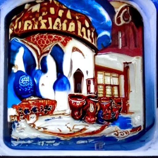Impressionistic Oil Painting of Iznik Pottery Shop