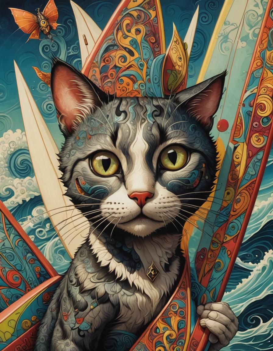 Anthropomorphic Cat Windsurfing: Surrealist Art in Madagasca...