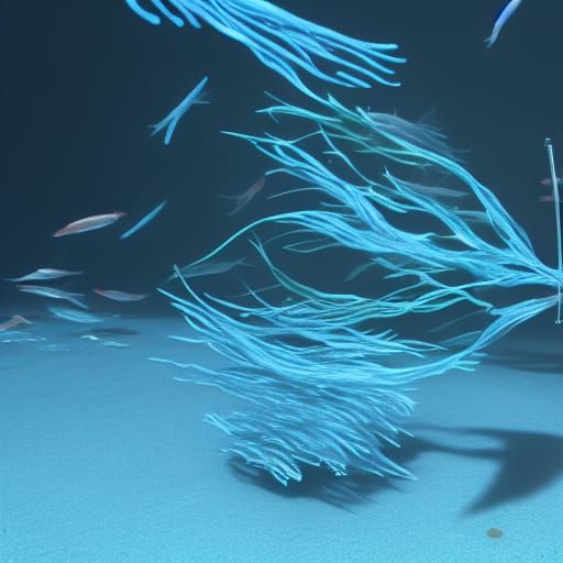 Slender Blue Robotic Koi in Digital Art