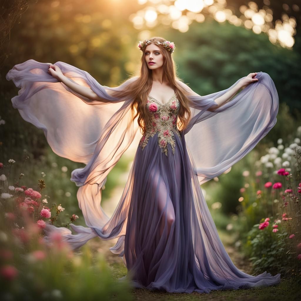 Ethereal Fairy Queen in a Lush Garden Setting