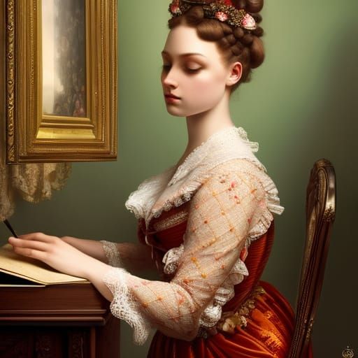 Victorian Student Reading: Surreal Fantasy Art