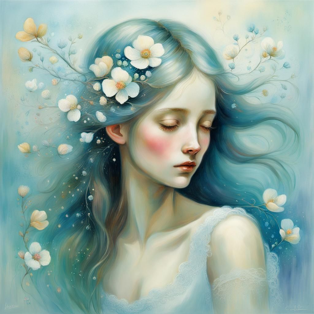 Spring Woman in Oil Painting Style