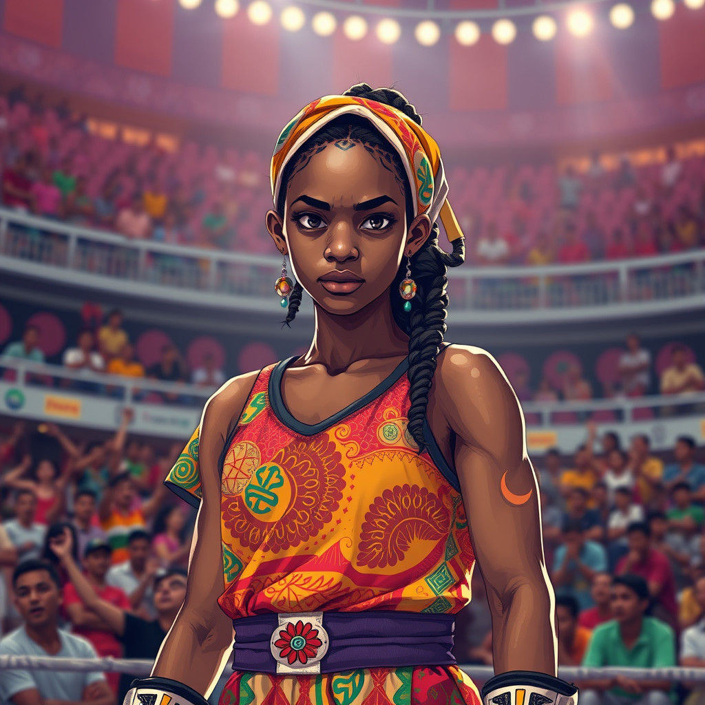 Confident Djiboutian Girl in Fighting Gear: Anime Style