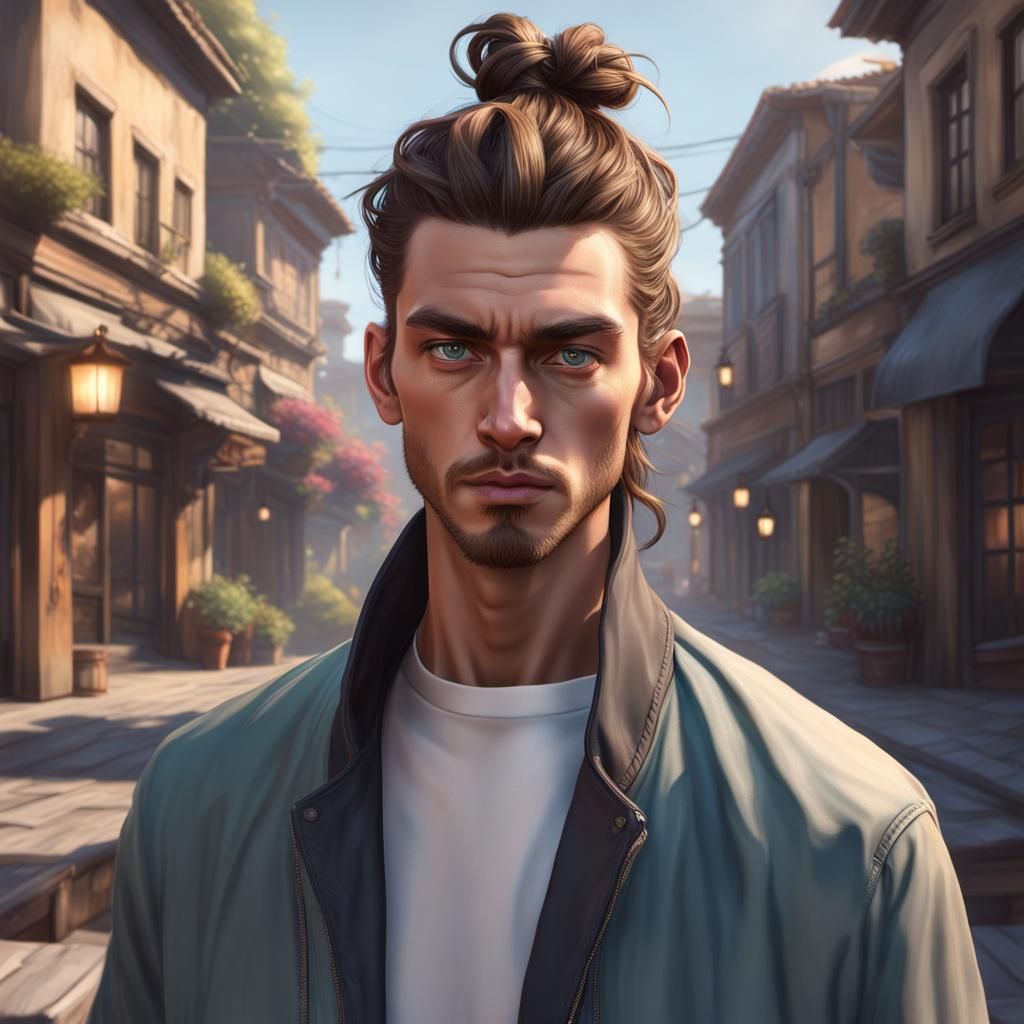 Portrait of a Bored Young Man in Digital Art Style