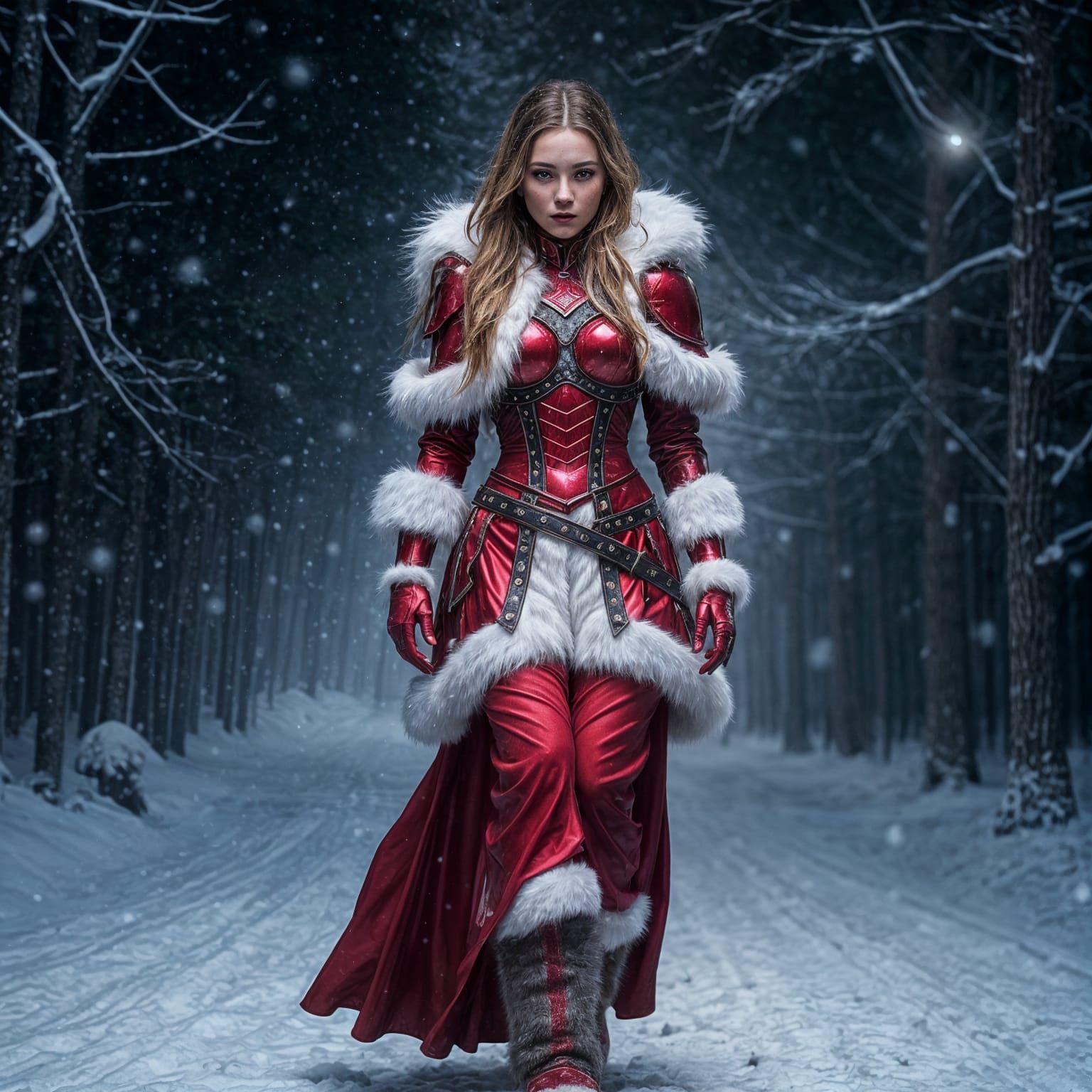Fierce Winter Warrior in Red Christmas Armor