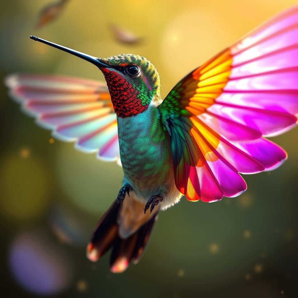 Hummingbird Wing: Iridescent Feathers in Hyperrealistic Styl...