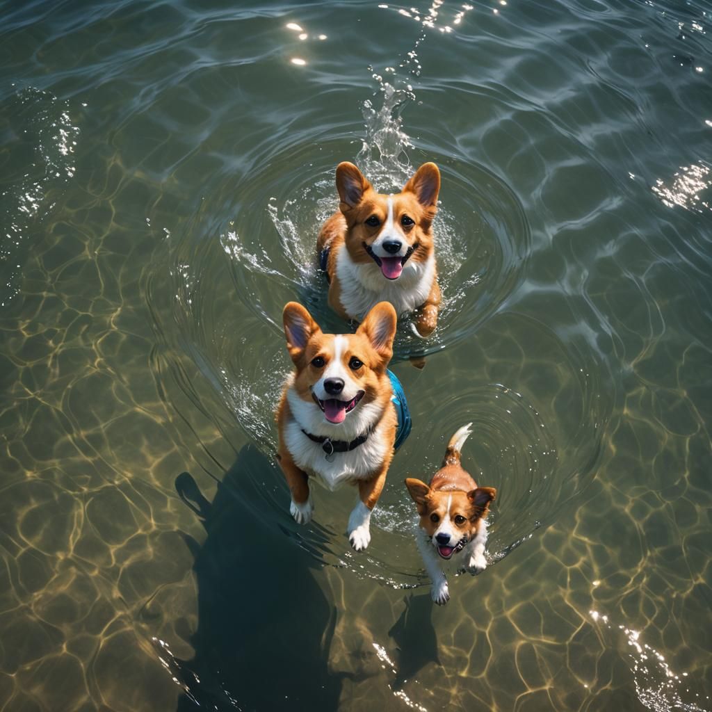 Corgi Dog Swimming in Bondi Beach: Hyperrealistic Portrait