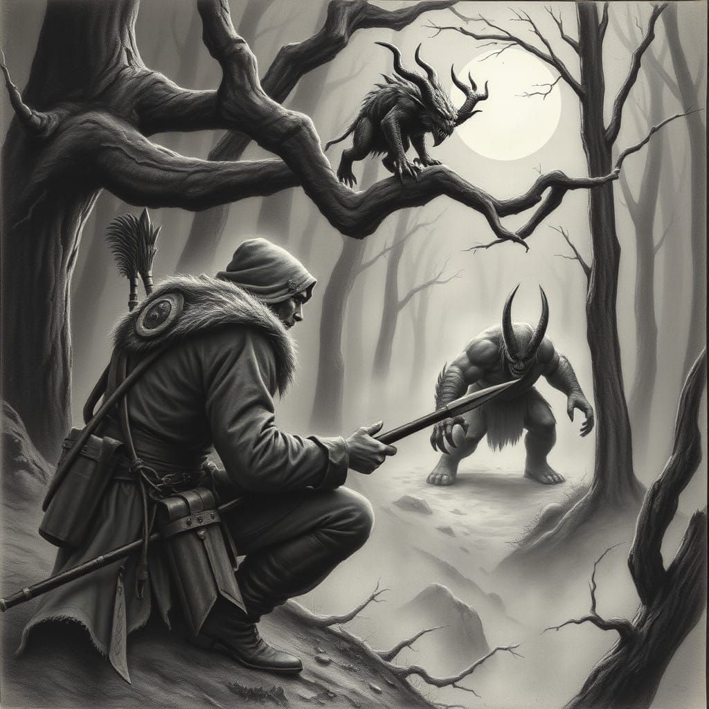 Hunter in the Moonlit Forest