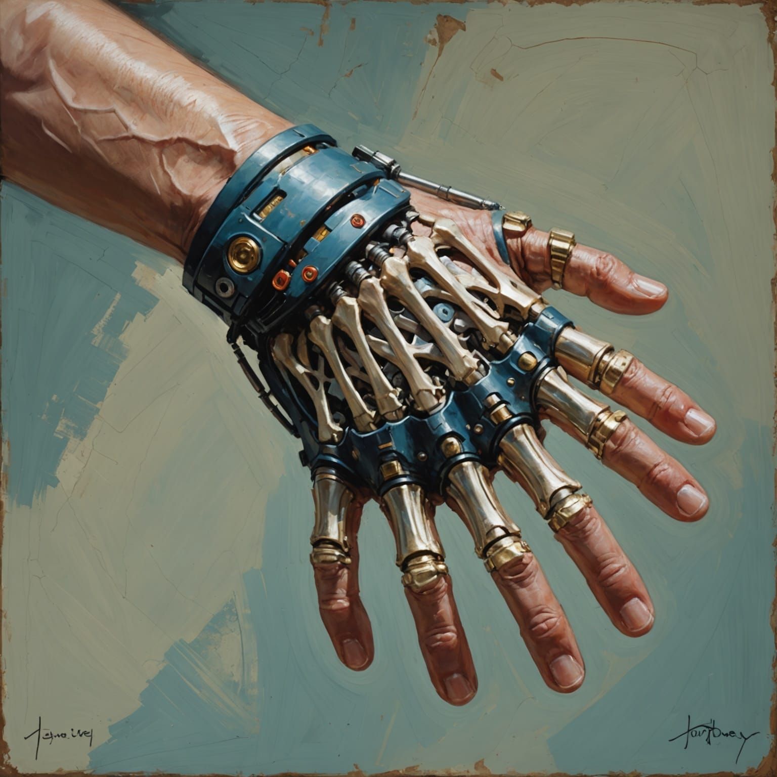Anatomically Correct Exoskeleton Hand in Oil Painting Style