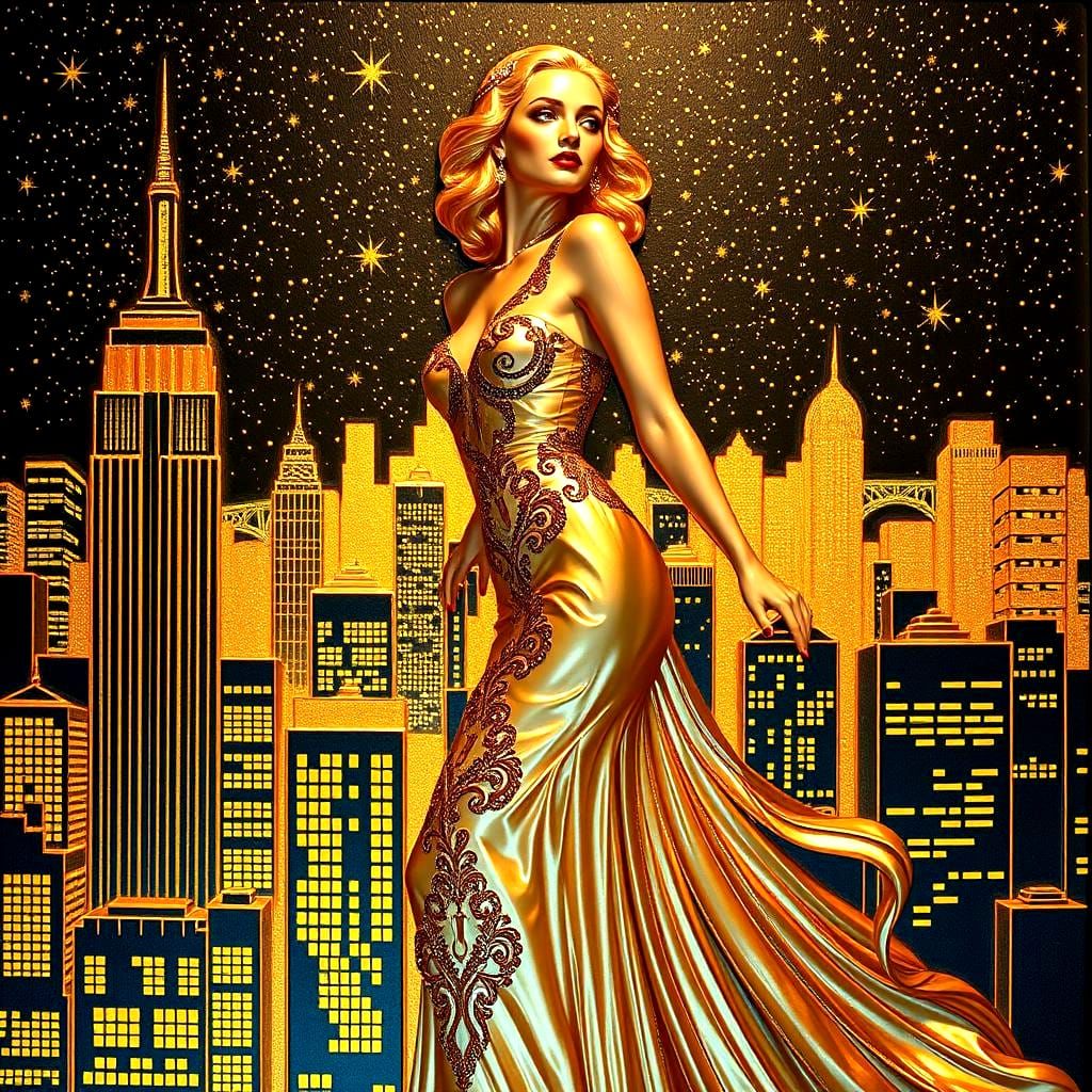 Art Deco Golden Sculpture of a Woman