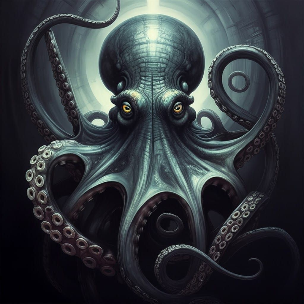 Octopus in Giger Style with Rainbow Colors