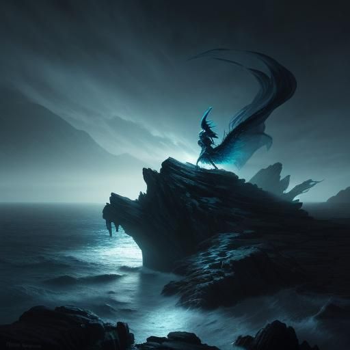 Eerie Siren Overlooks a Moonlit Sea