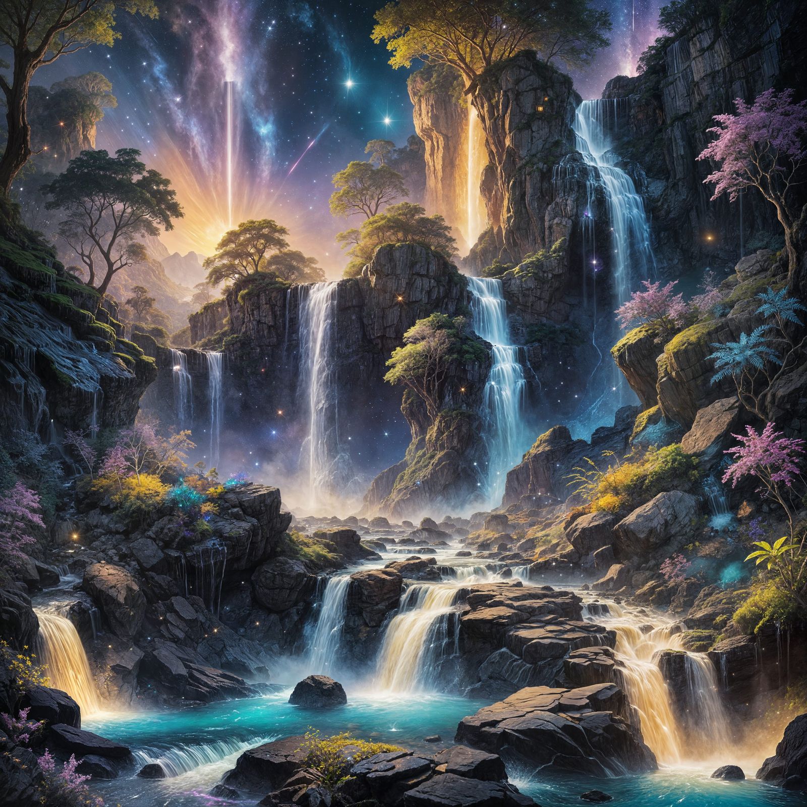 Celestial Falls: A Shimmering Light Waterfall