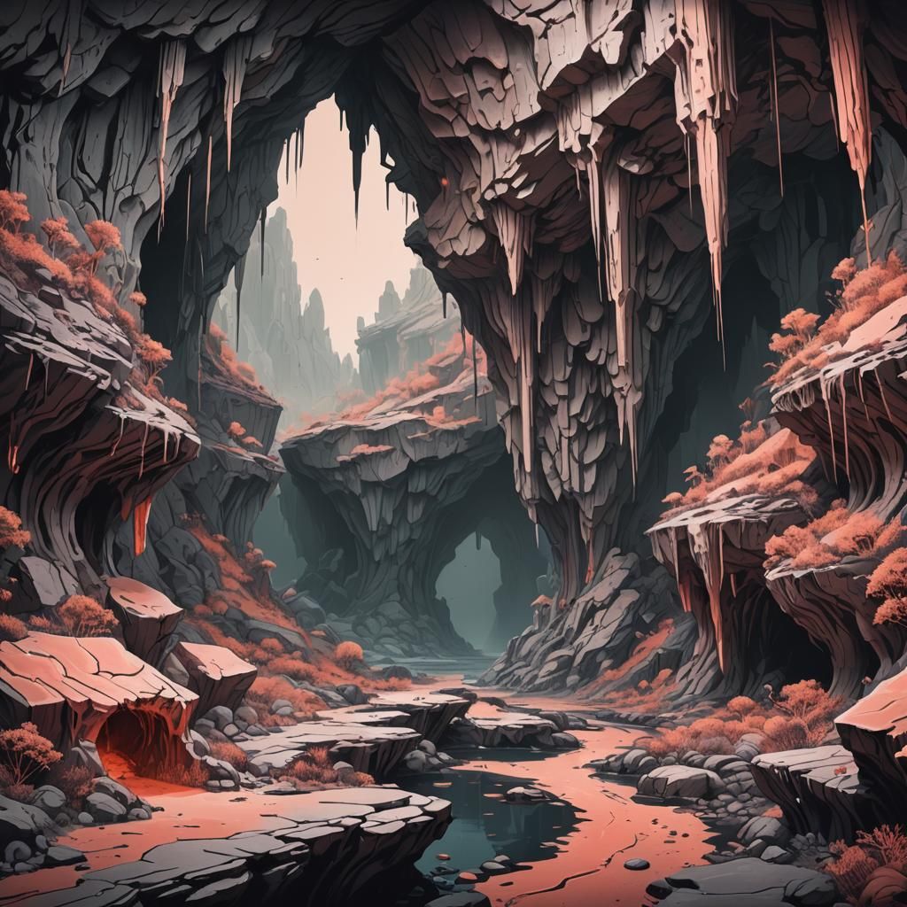 Monochromatic Coral Cavern in 8-bit Art Style
